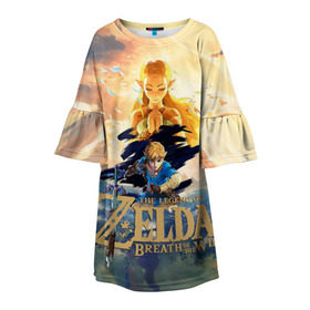 Детское платье 3D с принтом The Legend of Zelda , 100% полиэстер | прямой силуэт, чуть расширенный к низу. Круглая горловина, на рукавах — воланы | breath of the wild | the legend of zelda