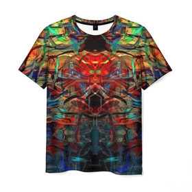 Мужская футболка 3D с принтом psychedelic , 100% полиэфир | прямой крой, круглый вырез горловины, длина до линии бедер | abstraction | color | spray | абстракция | волны | краска | краски | линии | оптические | полосы | разводы | узоры | фрактал | цветные