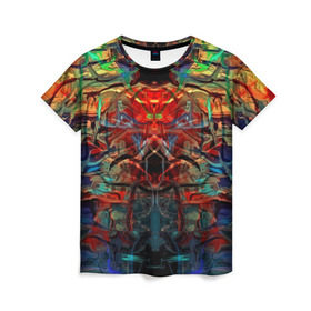 Женская футболка 3D с принтом psychedelic , 100% полиэфир ( синтетическое хлопкоподобное полотно) | прямой крой, круглый вырез горловины, длина до линии бедер | abstraction | color | spray | абстракция | волны | краска | краски | линии | оптические | полосы | разводы | узоры | фрактал | цветные