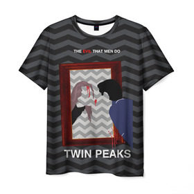 Мужская футболка 3D с принтом TWIN PEAKS , 100% полиэфир | прямой крой, круглый вырез горловины, длина до линии бедер | Тематика изображения на принте: twin peaks | агент купер | арт | сериал | твин пикс | фильмы