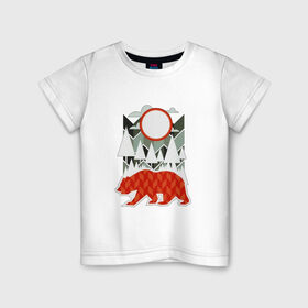 Детская футболка хлопок с принтом Осторожно, медведь , 100% хлопок | круглый вырез горловины, полуприлегающий силуэт, длина до линии бедер | геометрические | геометрия | деревья | дорожный | животное | зверь | знак | медведь | мишка | облака | рисунок | треугольники | фигуры