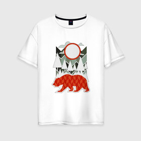 Женская футболка хлопок Oversize с принтом Осторожно медведь , 100% хлопок | свободный крой, круглый ворот, спущенный рукав, длина до линии бедер
 | геометрические | геометрия | деревья | дорожный | животное | зверь | знак | медведь | мишка | облака | рисунок | треугольники | фигуры