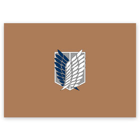 Поздравительная открытка с принтом Атака Титанов (эмблема) #3 , 100% бумага | плотность бумаги 280 г/м2, матовая, на обратной стороне линовка и место для марки
 | attack on titan | shingeki no kyojin | атака титанов | белый | коричневый | серый | синий | эмблема разведчиков