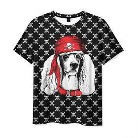 Мужская футболка 3D с принтом Пудель пират , 100% полиэфир | прямой крой, круглый вырез горловины, длина до линии бедер | animal | dog | pet | puppy | skull | арт | животные | пес | пират | пудель | собаки | текстура | череп