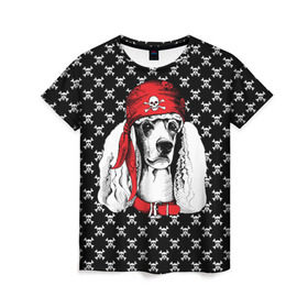 Женская футболка 3D с принтом Пудель пират , 100% полиэфир ( синтетическое хлопкоподобное полотно) | прямой крой, круглый вырез горловины, длина до линии бедер | animal | dog | pet | puppy | skull | арт | животные | пес | пират | пудель | собаки | текстура | череп