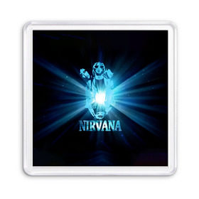 Магнит 55*55 с принтом Группа Nirvana , Пластик | Размер: 65*65 мм; Размер печати: 55*55 мм | kurt cobain | nirvana | вечная память | гитара | гранж | кумир | курт кобейн | лучи | микрофон | музыкант | надпись | нирвана | певец | рок | свет