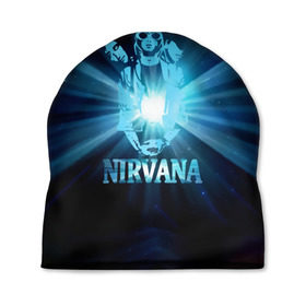 Шапка 3D с принтом Группа Nirvana , 100% полиэстер | универсальный размер, печать по всей поверхности изделия | kurt cobain | nirvana | вечная память | гитара | гранж | кумир | курт кобейн | лучи | микрофон | музыкант | надпись | нирвана | певец | рок | свет