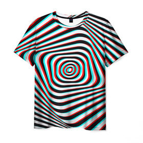 Мужская футболка 3D с принтом RGB optical , 100% полиэфир | прямой крой, круглый вырез горловины, длина до линии бедер | абстракция | волны | краска | линии | оптические | полосы | разводы | узоры | фрактал | цветные
