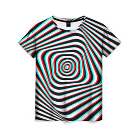 Женская футболка 3D с принтом RGB optical , 100% полиэфир ( синтетическое хлопкоподобное полотно) | прямой крой, круглый вырез горловины, длина до линии бедер | абстракция | волны | краска | линии | оптические | полосы | разводы | узоры | фрактал | цветные