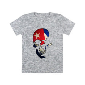 Детская футболка хлопок с принтом Цветной череп , 100% хлопок | круглый вырез горловины, полуприлегающий силуэт, длина до линии бедер | злой | знамя | зубы | кости | куба | линии | остров | полосы | символ | скелет | улыбка | флаг | череп