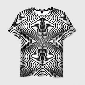 Мужская футболка 3D с принтом Оптический pattern , 100% полиэфир | прямой крой, круглый вырез горловины, длина до линии бедер | Тематика изображения на принте: абстракция | волны | линии | оптические | полосы | разводы | узоры | фрактал
