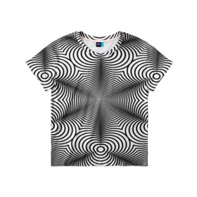 Детская футболка 3D с принтом Оптический pattern , 100% гипоаллергенный полиэфир | прямой крой, круглый вырез горловины, длина до линии бедер, чуть спущенное плечо, ткань немного тянется | Тематика изображения на принте: абстракция | волны | линии | оптические | полосы | разводы | узоры | фрактал