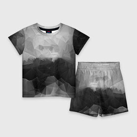 Детский костюм с шортами 3D с принтом Polygon gray ,  |  | abstraction | polygon | абстракция | грань | краски | кубик | кубики | линии | мозаика | ребро | текстура | узор