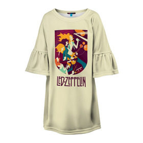 Детское платье 3D с принтом Led Zeppelin Art , 100% полиэстер | прямой силуэт, чуть расширенный к низу. Круглая горловина, на рукавах — воланы | Тематика изображения на принте: poster