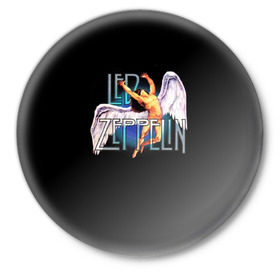 Значок с принтом Led Zeppelin Angel ,  металл | круглая форма, металлическая застежка в виде булавки | Тематика изображения на принте: рок