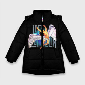 Зимняя куртка для девочек 3D с принтом Led Zeppelin Angel , ткань верха — 100% полиэстер; подклад — 100% полиэстер, утеплитель — 100% полиэстер. | длина ниже бедра, удлиненная спинка, воротник стойка и отстегивающийся капюшон. Есть боковые карманы с листочкой на кнопках, утяжки по низу изделия и внутренний карман на молнии. 

Предусмотрены светоотражающий принт на спинке, радужный светоотражающий элемент на пуллере молнии и на резинке для утяжки. | рок