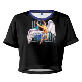 Женская футболка 3D укороченная с принтом Led Zeppelin Angel , 100% полиэстер | круглая горловина, длина футболки до линии талии, рукава с отворотами | рок