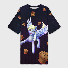 Платье-футболка 3D с принтом Дерпи ,  |  | cosmos | derpy | mlp | muffins | pegas | pegasus | pony | space | stars | дерпи | звезды | кексы | космос | маффины | пегас | полет | пони