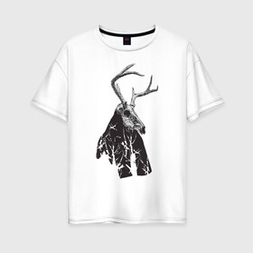 Женская футболка хлопок Oversize с принтом Адепт , 100% хлопок | свободный крой, круглый ворот, спущенный рукав, длина до линии бедер
 | готический | животное | лес | мистика | мрачное | ночь | олень | рога | страшное | череп