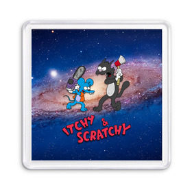 Магнит 55*55 с принтом Itchy & Scratchy space , Пластик | Размер: 65*65 мм; Размер печати: 55*55 мм | simpsons | the itchy  scratchy | симпсоны | щекотка и царапка