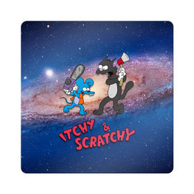 Магнит виниловый Квадрат с принтом Itchy & Scratchy space , полимерный материал с магнитным слоем | размер 9*9 см, закругленные углы | Тематика изображения на принте: simpsons | the itchy  scratchy | симпсоны | щекотка и царапка