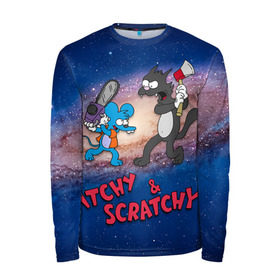 Мужской лонгслив 3D с принтом Itchy & Scratchy space , 100% полиэстер | длинные рукава, круглый вырез горловины, полуприлегающий силуэт | simpsons | the itchy  scratchy | симпсоны | щекотка и царапка