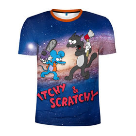 Мужская футболка 3D спортивная с принтом Itchy & Scratchy space , 100% полиэстер с улучшенными характеристиками | приталенный силуэт, круглая горловина, широкие плечи, сужается к линии бедра | Тематика изображения на принте: simpsons | the itchy  scratchy | симпсоны | щекотка и царапка