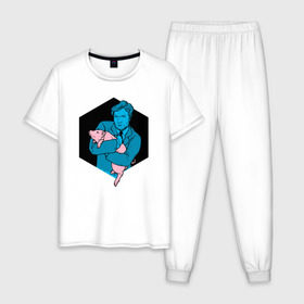 Мужская пижама хлопок с принтом black mirror , 100% хлопок | брюки и футболка прямого кроя, без карманов, на брюках мягкая резинка на поясе и по низу штанин
 | 