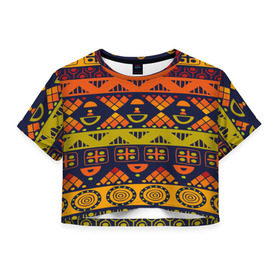 Женская футболка 3D укороченная с принтом Африканские символы , 100% полиэстер | круглая горловина, длина футболки до линии талии, рукава с отворотами | africa | pattern | африка | африканские мотивы | народы африки | национальная одежда | переплетение нитей | ткани | узор | этнический узор