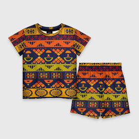 Детский костюм с шортами 3D с принтом Африканские символы ,  |  | africa | pattern | африка | африканские мотивы | народы африки | национальная одежда | переплетение нитей | ткани | узор | этнический узор