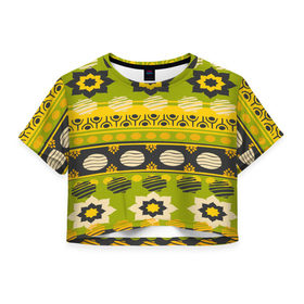 Женская футболка 3D укороченная с принтом Узорный орнамент , 100% полиэстер | круглая горловина, длина футболки до линии талии, рукава с отворотами | africa | pattern | африка | африканские мотивы | народы африки | национальная одежда | переплетение нитей | ткани | узор | этнический узор