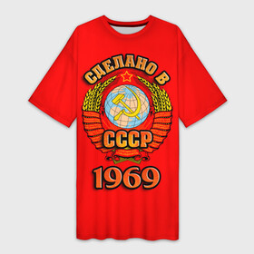 Платье-футболка 3D с принтом Сделано в 1969 ,  |  | герб | герб россии | год рождения | дата | надпись | россия | сделано | ссср