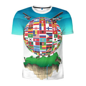 Мужская футболка 3D спортивная с принтом Флаги , 100% полиэстер с улучшенными характеристиками | приталенный силуэт, круглая горловина, широкие плечи, сужается к линии бедра | америка | казахстан | карта | россия | туризм | флаг | флаги | шар