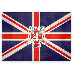 Поздравительная открытка с принтом Asking Alexandria флаг Англии , 100% бумага | плотность бумаги 280 г/м2, матовая, на обратной стороне линовка и место для марки
 | бен брюс | герб | группа | джеймс касселлс | дэнни уорсноп | жанр | кэмерон лидделл | лев | музыка | музыканты | песни | рок | сэм бэттли | хэви метал | электроникор