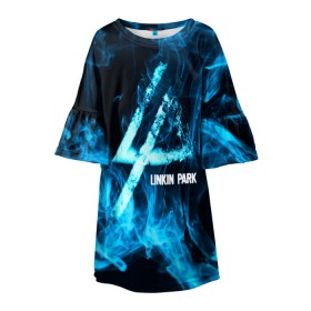 Детское платье 3D с принтом Linkin Park синий дым , 100% полиэстер | прямой силуэт, чуть расширенный к низу. Круглая горловина, на рукавах — воланы | Тематика изображения на принте: альтернативный рок | линкин парк