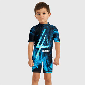 Детский купальный костюм 3D с принтом Linkin Park синий дым , Полиэстер 85%, Спандекс 15% | застежка на молнии на спине | альтернативный рок | линкин парк