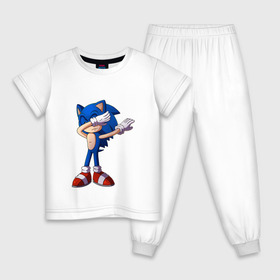 Детская пижама хлопок с принтом Sonic dab , 100% хлопок |  брюки и футболка прямого кроя, без карманов, на брюках мягкая резинка на поясе и по низу штанин
 | dab | dabbing | game | music | style | арт | игры | музыка | мультик | мультсериалы | мультфильмы | стиль