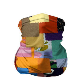Бандана-труба 3D с принтом Цветные лоскуты , 100% полиэстер, ткань с особыми свойствами — Activecool | плотность 150‒180 г/м2; хорошо тянется, но сохраняет форму | Тематика изображения на принте: color | spray | капли красок | лоскуты | одежда | радуга | разноцветные | цветные
