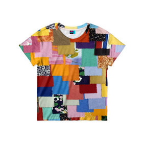 Детская футболка 3D с принтом Цветные лоскуты , 100% гипоаллергенный полиэфир | прямой крой, круглый вырез горловины, длина до линии бедер, чуть спущенное плечо, ткань немного тянется | color | spray | капли красок | лоскуты | одежда | радуга | разноцветные | цветные