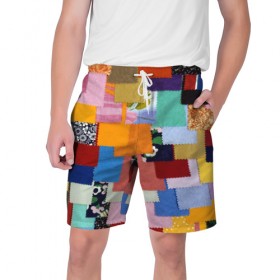 Мужские шорты 3D с принтом Цветные лоскуты ,  полиэстер 100% | прямой крой, два кармана без застежек по бокам. Мягкая трикотажная резинка на поясе, внутри которой широкие завязки. Длина чуть выше колен | color | spray | капли красок | лоскуты | одежда | радуга | разноцветные | цветные