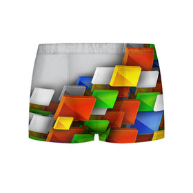 Мужские трусы 3D с принтом Абстрактные фигуры , 50% хлопок, 50% полиэстер | классическая посадка, на поясе мягкая тканевая резинка | Тематика изображения на принте: грань | краски | кубик | кубики | линии | мозаика | разноцветные кубы | ребро | текстура | тени | узор