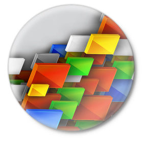 Значок с принтом Абстрактные фигуры ,  металл | круглая форма, металлическая застежка в виде булавки | грань | краски | кубик | кубики | линии | мозаика | разноцветные кубы | ребро | текстура | тени | узор
