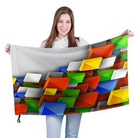 Флаг 3D с принтом Абстрактные фигуры , 100% полиэстер | плотность ткани — 95 г/м2, размер — 67 х 109 см. Принт наносится с одной стороны | грань | краски | кубик | кубики | линии | мозаика | разноцветные кубы | ребро | текстура | тени | узор