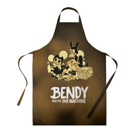 Фартук 3D с принтом Bendy and the ink machine , 100% полиэстер | общий размер — 65 х 85 см, ширина нагрудника — 26 см, горловина — 53 см, длина завязок — 54 см, общий обхват в поясе — 173 см. Принт на завязках и на горловине наносится с двух сторон, на основной части фартука — только с внешней стороны | bendy | horror | ink | machine