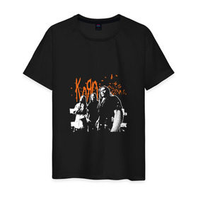 Мужская футболка хлопок с принтом Группа Korn , 100% хлопок | прямой крой, круглый вырез горловины, длина до линии бедер, слегка спущенное плечо. | Тематика изображения на принте: альтернативный метал | группа | корн | ню метал