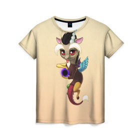 Женская футболка 3D с принтом Дискорд , 100% полиэфир ( синтетическое хлопкоподобное полотно) | прямой крой, круглый вырез горловины, длина до линии бедер | chaos | chibi | discord | draconequus | dragon | mlp | pony | дискорд | дракон | драконикус | пони | хаос | чиби
