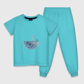 Детская пижама хлопок с принтом Стрижет луну , 100% хлопок |  брюки и футболка прямого кроя, без карманов, на брюках мягкая резинка на поясе и по низу штанин
 | газонокосилка | звезды | космонавт | космос | луна | луны | поверхность | пузыри | рисунок | скафандр | фантастика