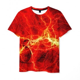 Мужская футболка 3D с принтом Огненные молнии , 100% полиэфир | прямой крой, круглый вырез горловины, длина до линии бедер | абстракции | арт | молния | огонь | полосы | узорыpattern