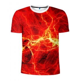 Мужская футболка 3D спортивная с принтом Огненные молнии , 100% полиэстер с улучшенными характеристиками | приталенный силуэт, круглая горловина, широкие плечи, сужается к линии бедра | Тематика изображения на принте: абстракции | арт | молния | огонь | полосы | узорыpattern
