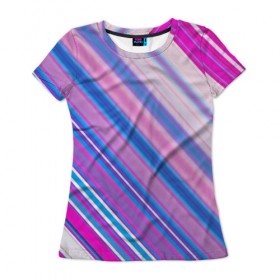 Женская футболка 3D с принтом Фиолетовые полоски , 100% полиэфир ( синтетическое хлопкоподобное полотно) | прямой крой, круглый вырез горловины, длина до линии бедер | полоски | текстура | узор | фиолетовый